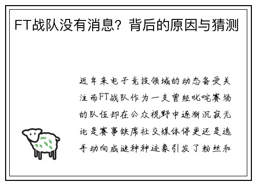 FT战队没有消息？背后的原因与猜测